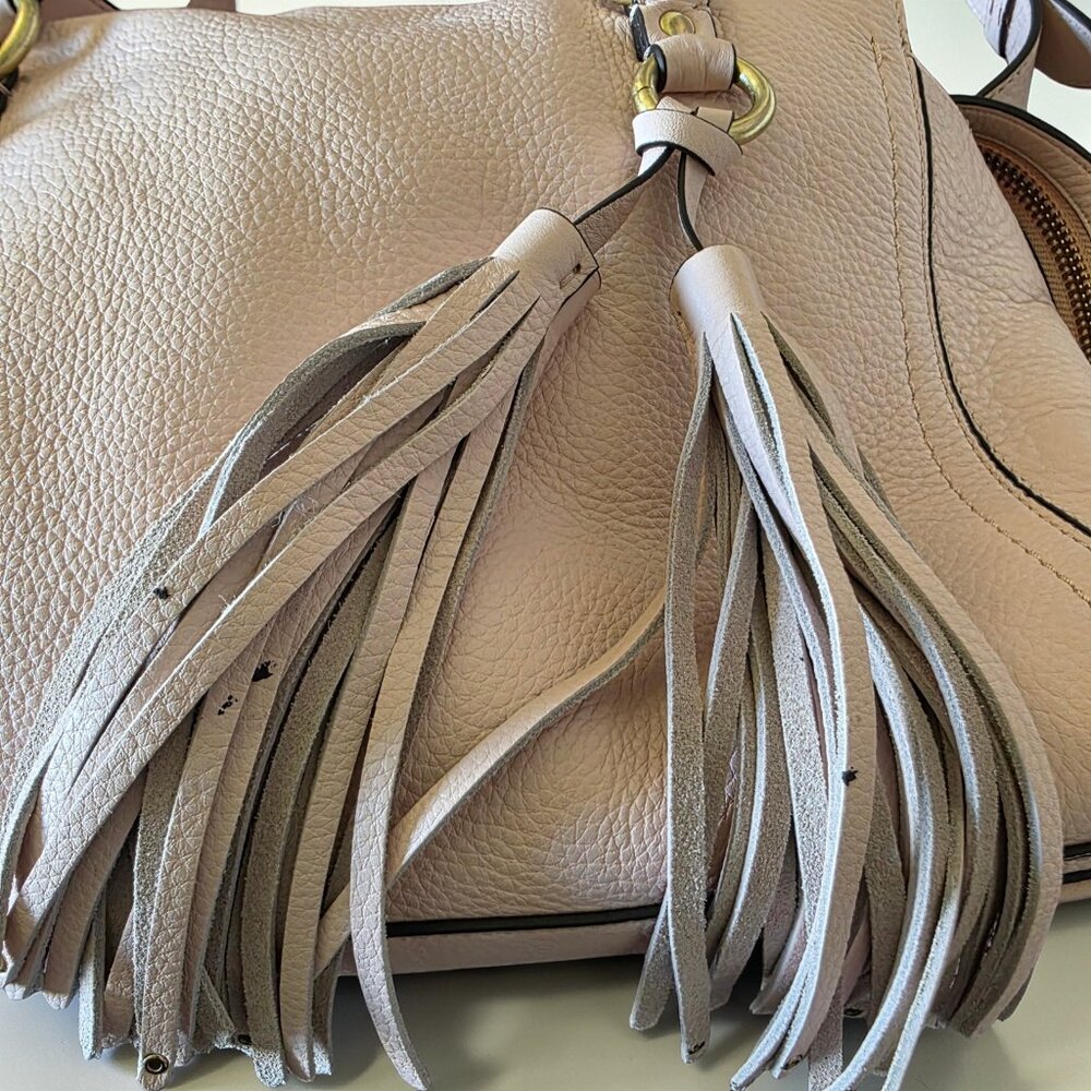 Cole Haan Blush Pink Pebbled Leather Tassel Satchel Crossbody Bag Gold Hardware - Picture 11 of 16